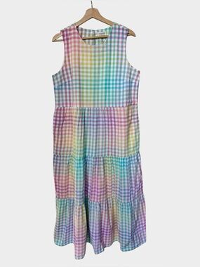 Sugarhill Brighton Clover Rainbow Gingham Maxi Smock Dress size 10‎